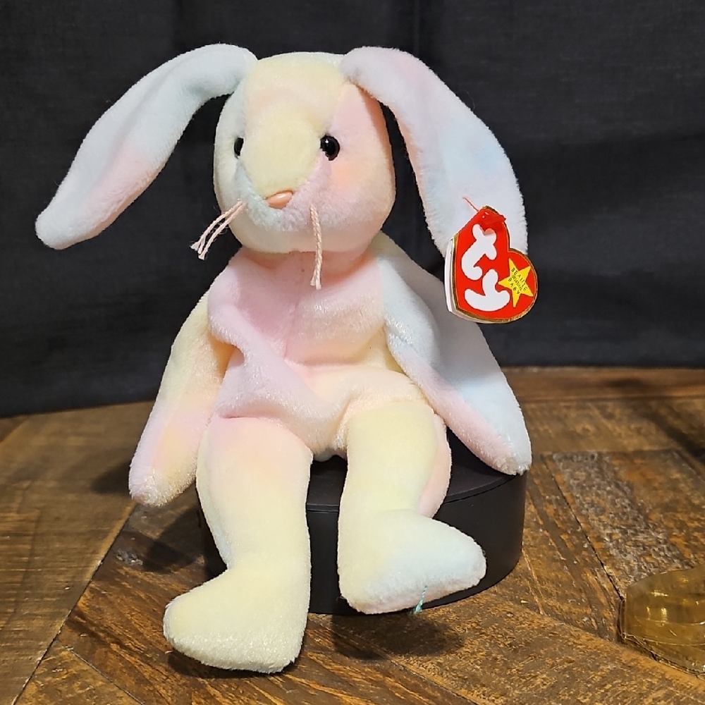 Ty Pastel Bunny Plush "Hippie" with Pink and Yellow Colors.